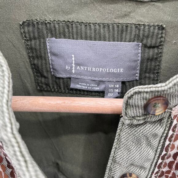 ANTHROPOLOGIE Army Green Sequined Cargo Button Down Shirt // 14 - Picture 7 of 14